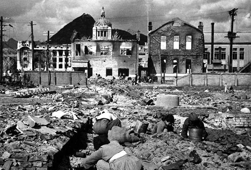 desolate war scene in black and white