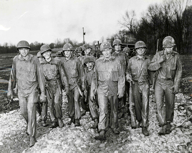 black and white photo of group of soliders