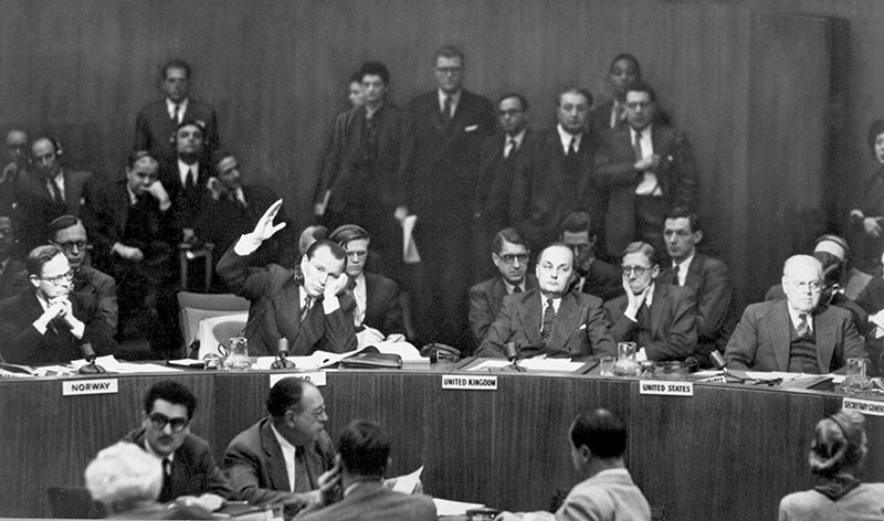 black and white photo of UN committee