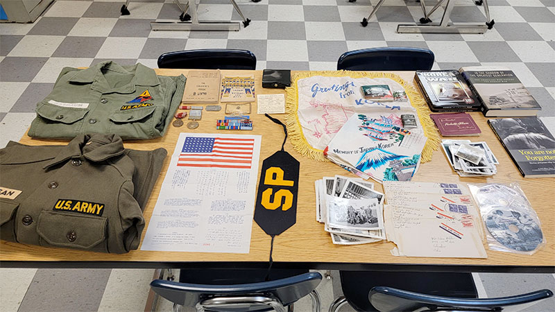 table with Korean War items